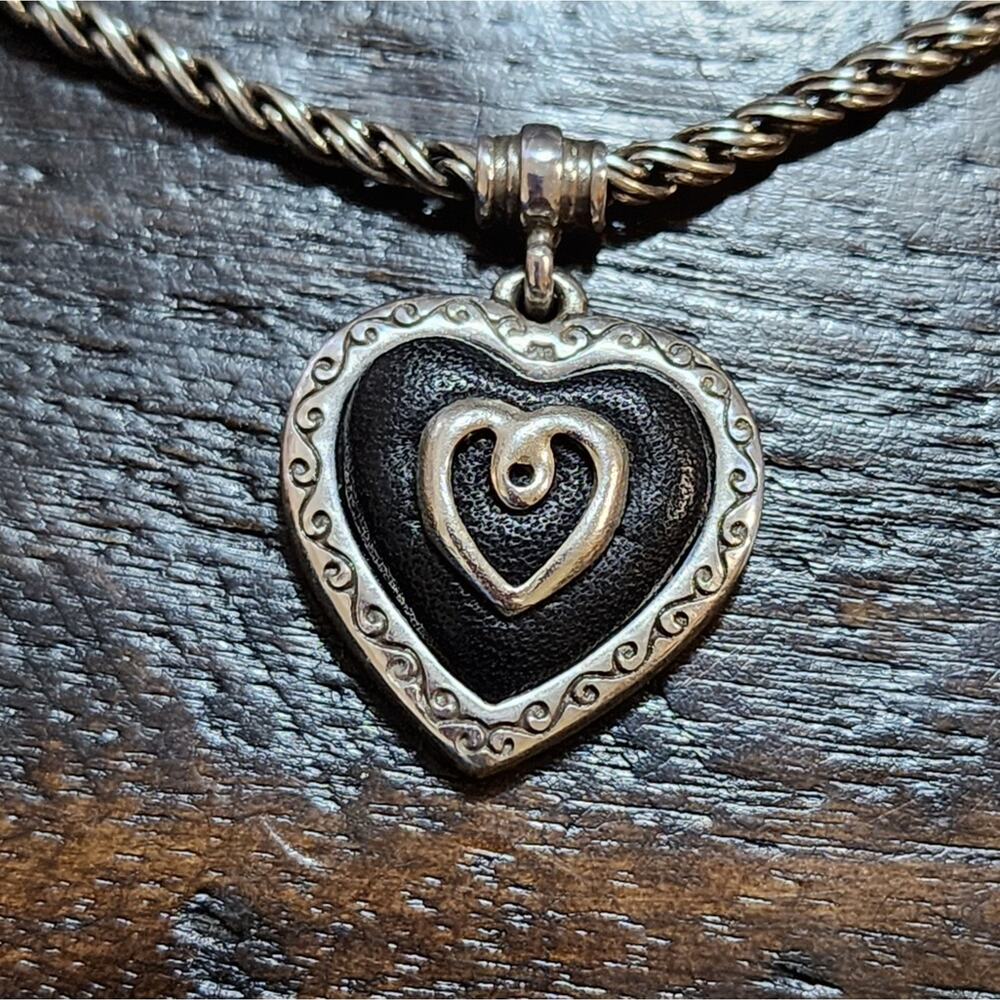 Brighton black‎ and silver love heart jeweled necklace